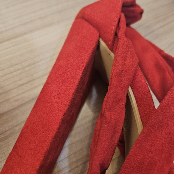 Allegra K Women's Open Toe Soft Lace Up Platform Block Heel Sandals red 6 US - Picture 4 of 6